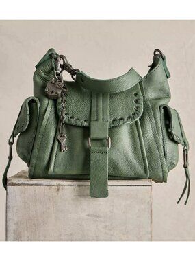 Free People Women’s Small Green Genuine Leather Boho Shoulder Bag Purse NWOT